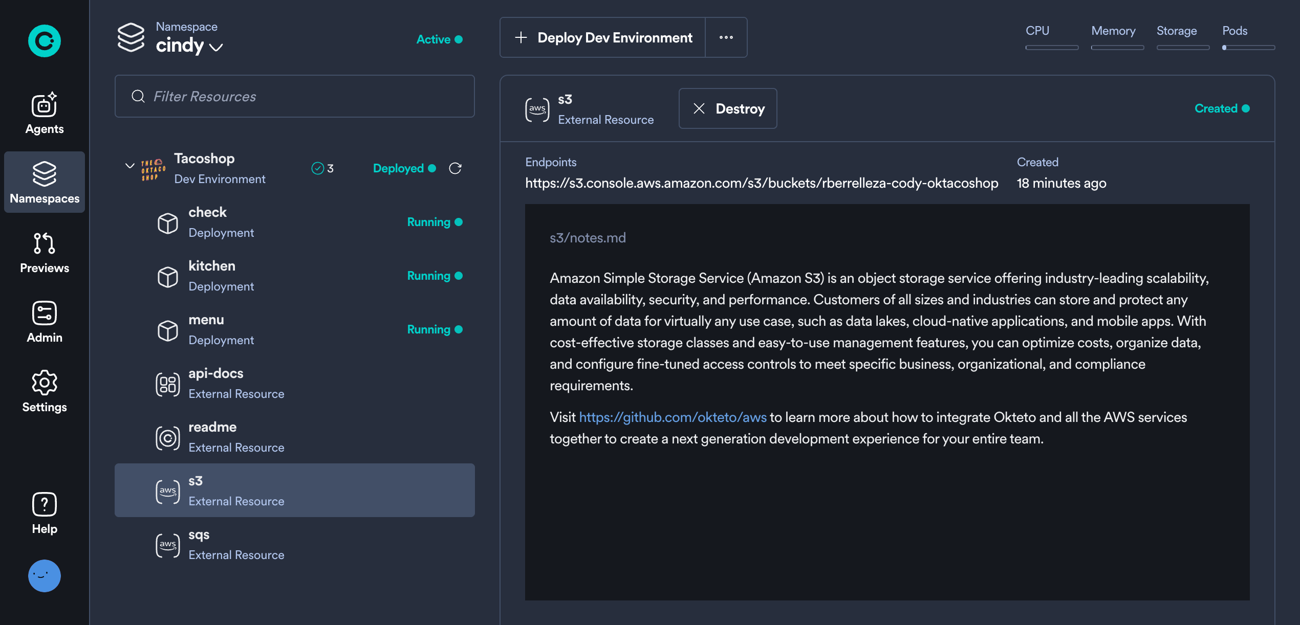 AWS SQS external resource demo UI component