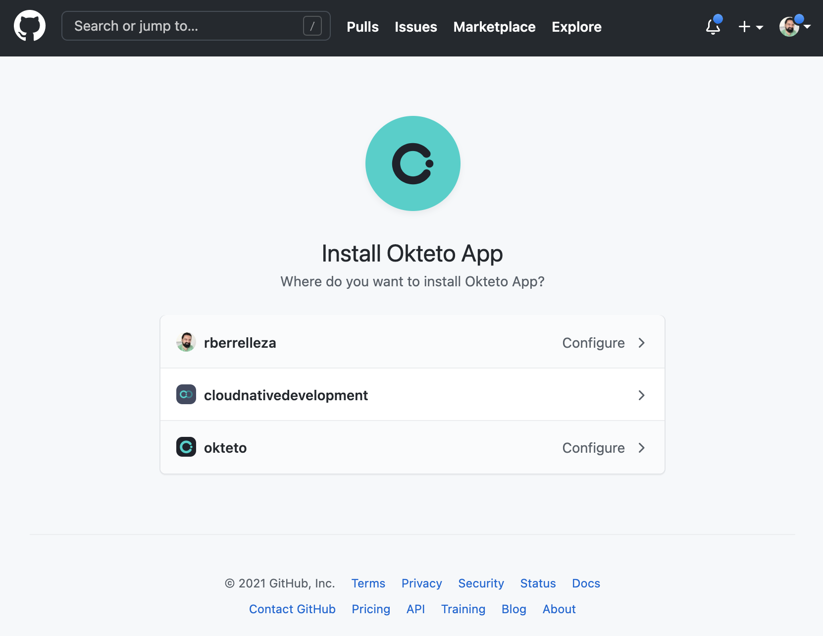 Add Github repositories to Okteto